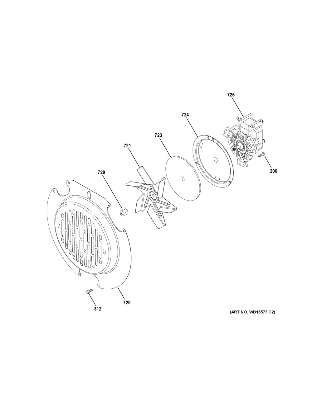 Convection Fan Diagram and Parts List for QGAS740RM1SS  General Electric Range