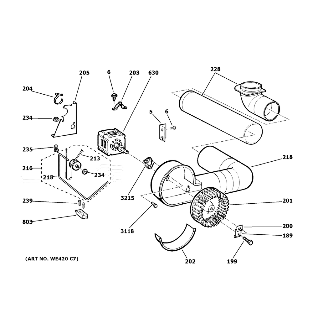 Blower And Motor Diagram and Parts List for DSKP333EC7WW  General Electric Dryer