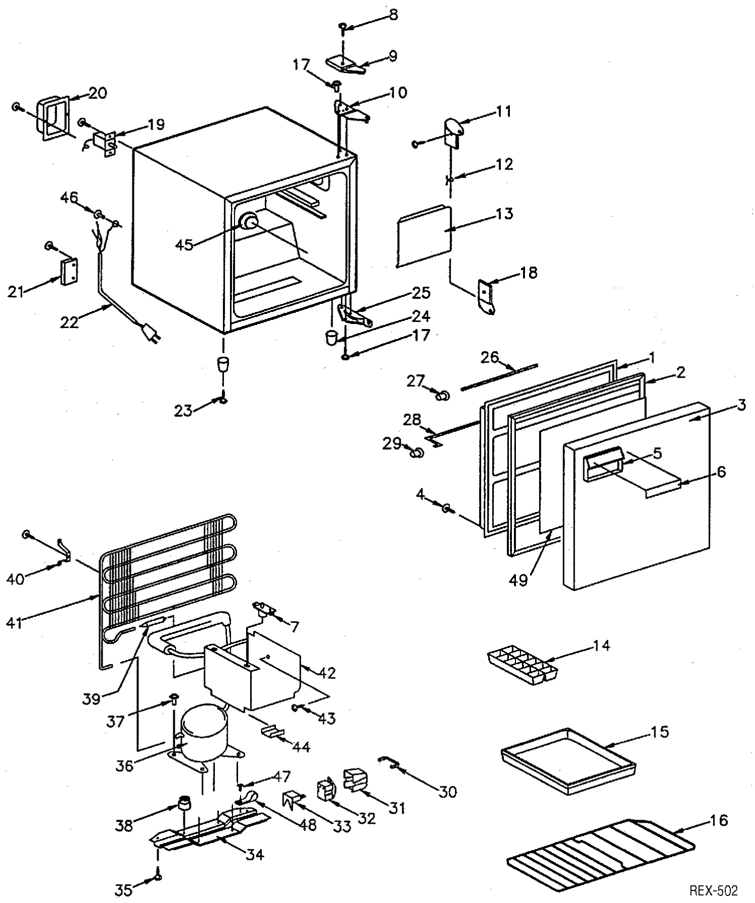UNIT PARTS Diagram and Parts List for TAC2SNS-1  General Electric Refrigerator