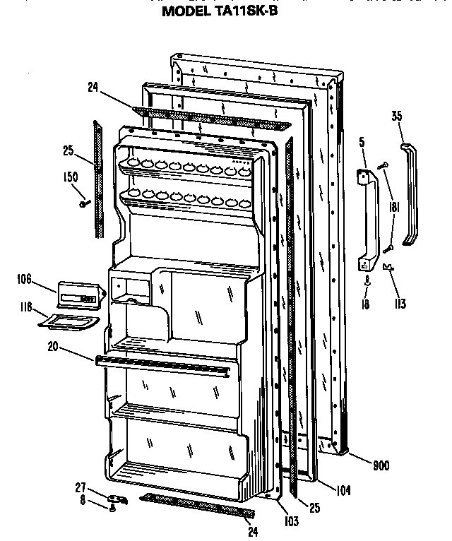 Door Diagram and Parts List for TA11SKBL  General Electric Refrigerator