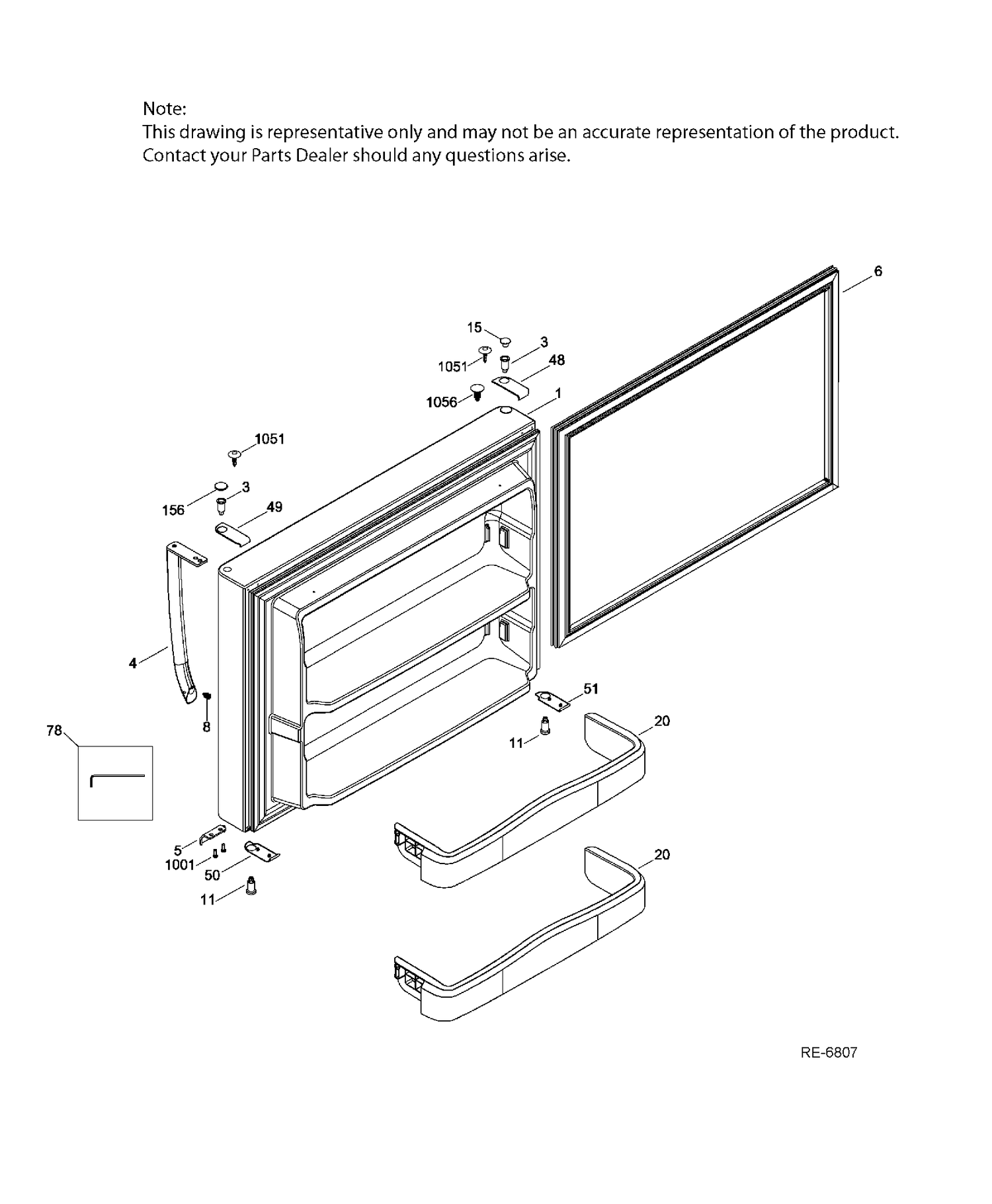 FZ DOOR Diagram and Parts List for GTRS0HBZALSS  General Electric Refrigerator