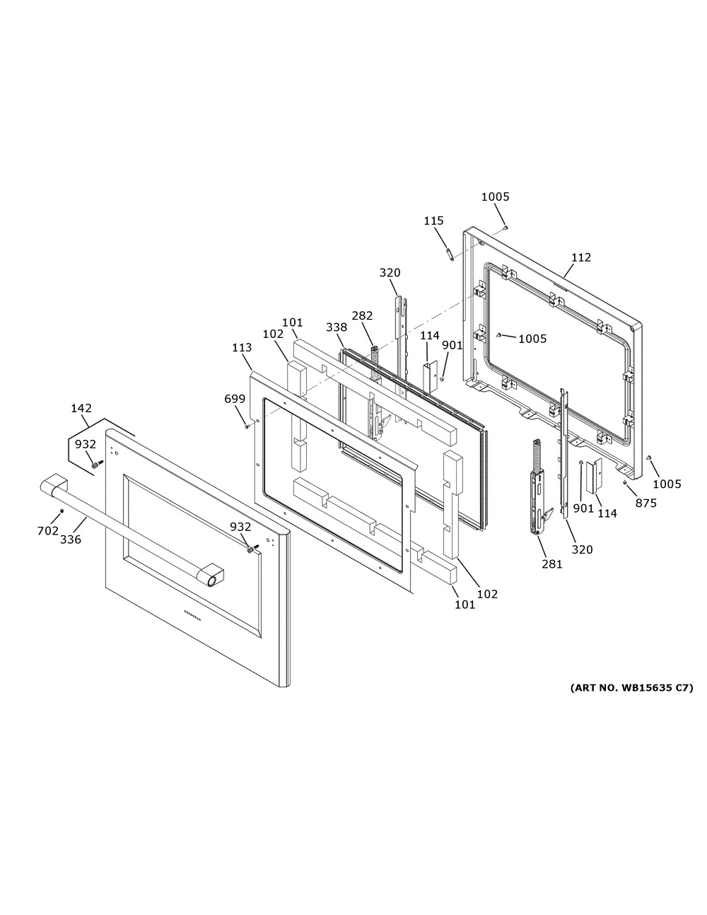 Lower Door Diagram and Parts List for ZTDX1FPSN1SS  General Electric Range