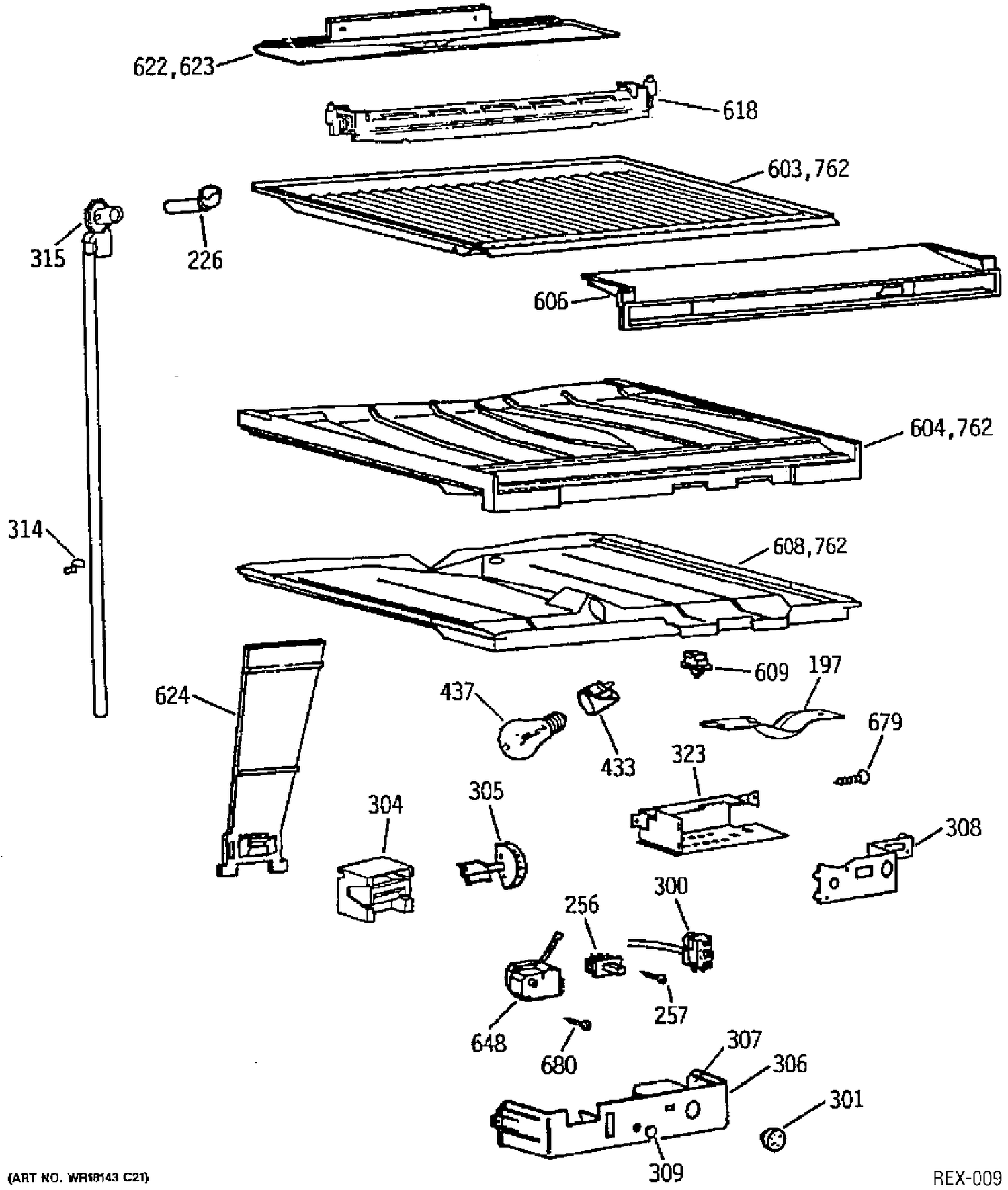 COMPARTMENT SEPARATOR PARTS Diagram and Parts List for TBX22P1YARBB  General Electric Refrigerator