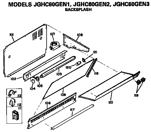 Backsplash Diagram and Parts List for JGHC60GEN1  General Electric Range