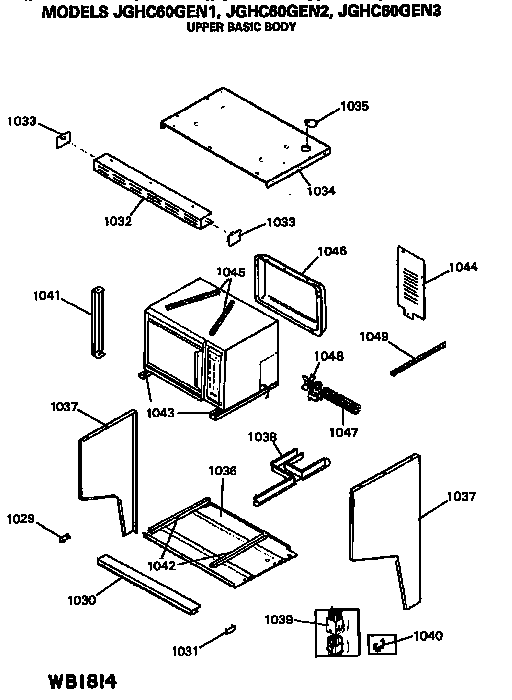 Upper Basic Body Diagram and Parts List for JGHC60GEN1  General Electric Range