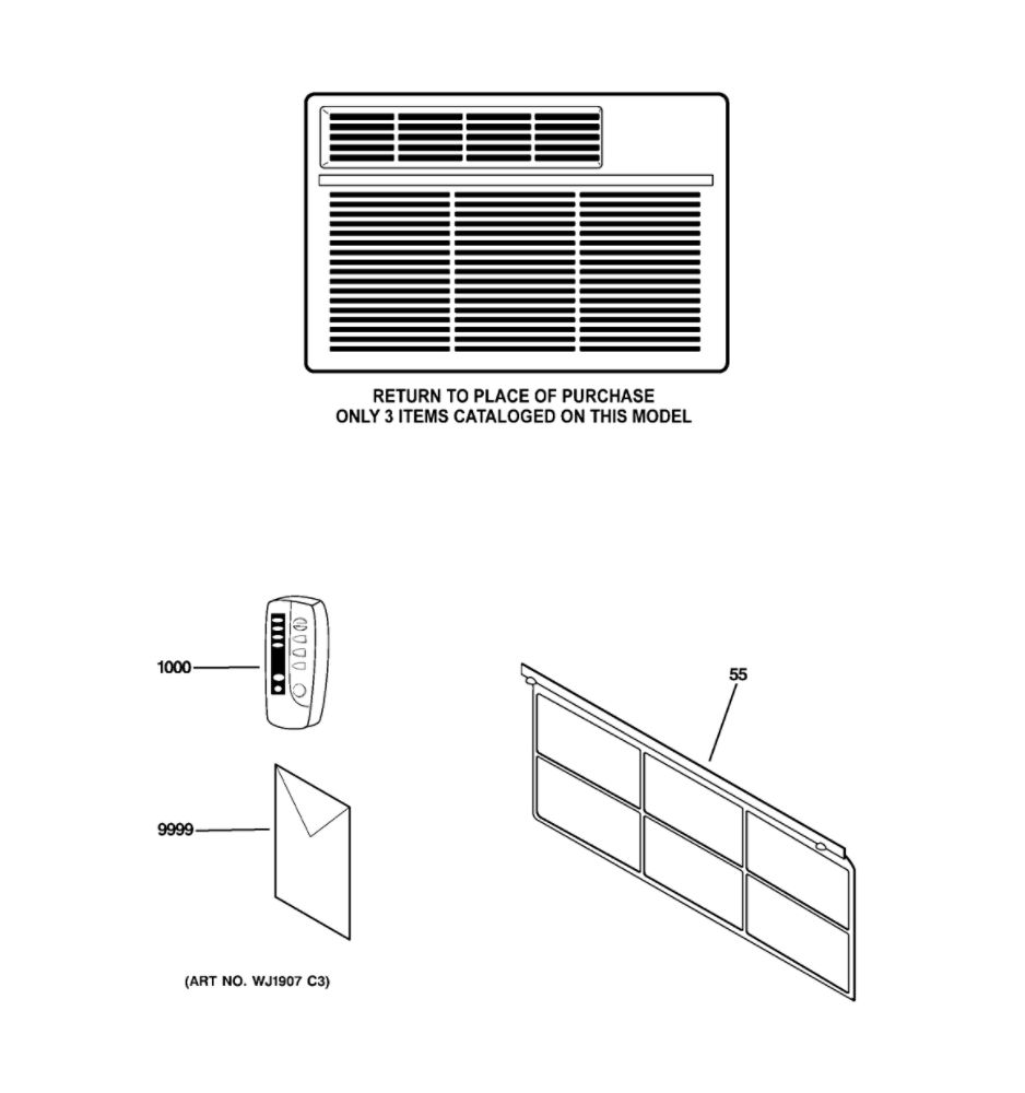 Room Air Conditioner Diagram and Parts List for AEW12AMG1  General Electric Air Conditioner