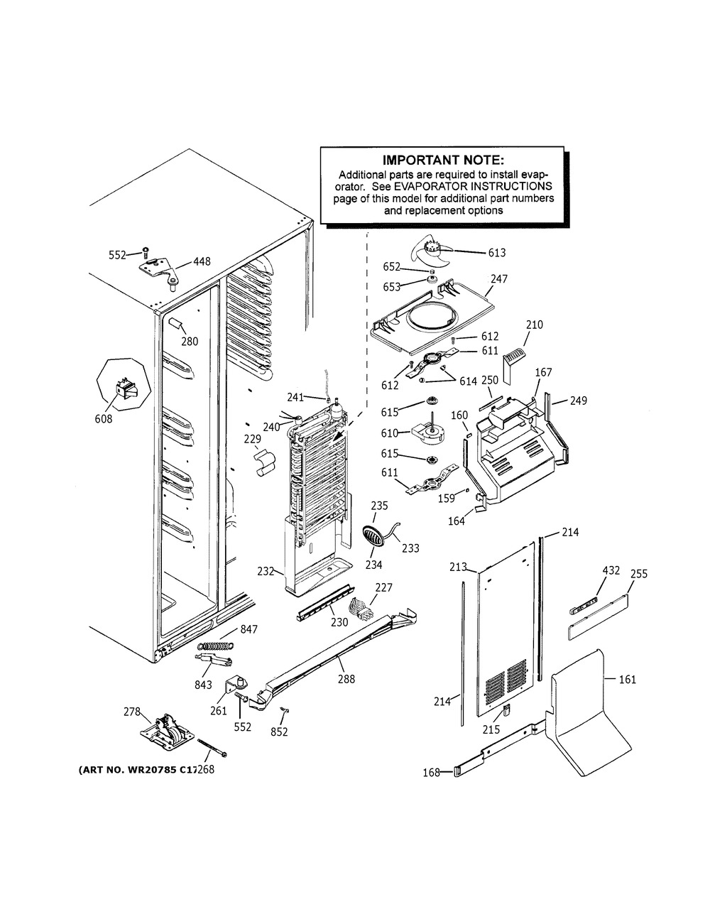Freezer Section Diagram and Parts List for GSS25IGNBHWW  General Electric Refrigerator