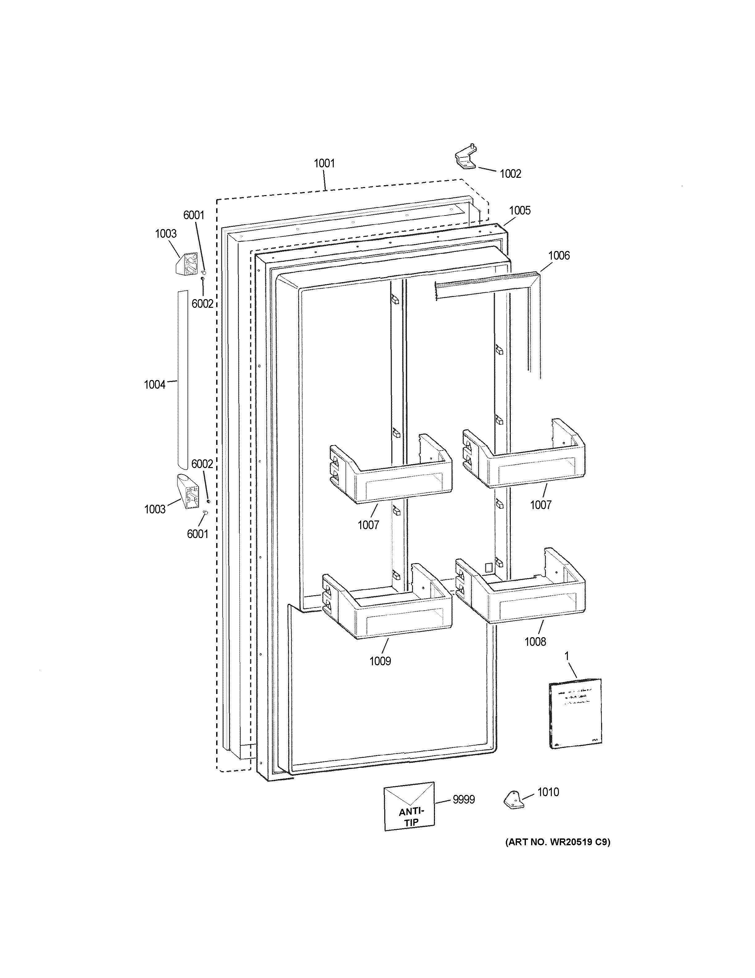DOOR Diagram and Parts List for ZIFP360NHBLH  General Electric Freezer