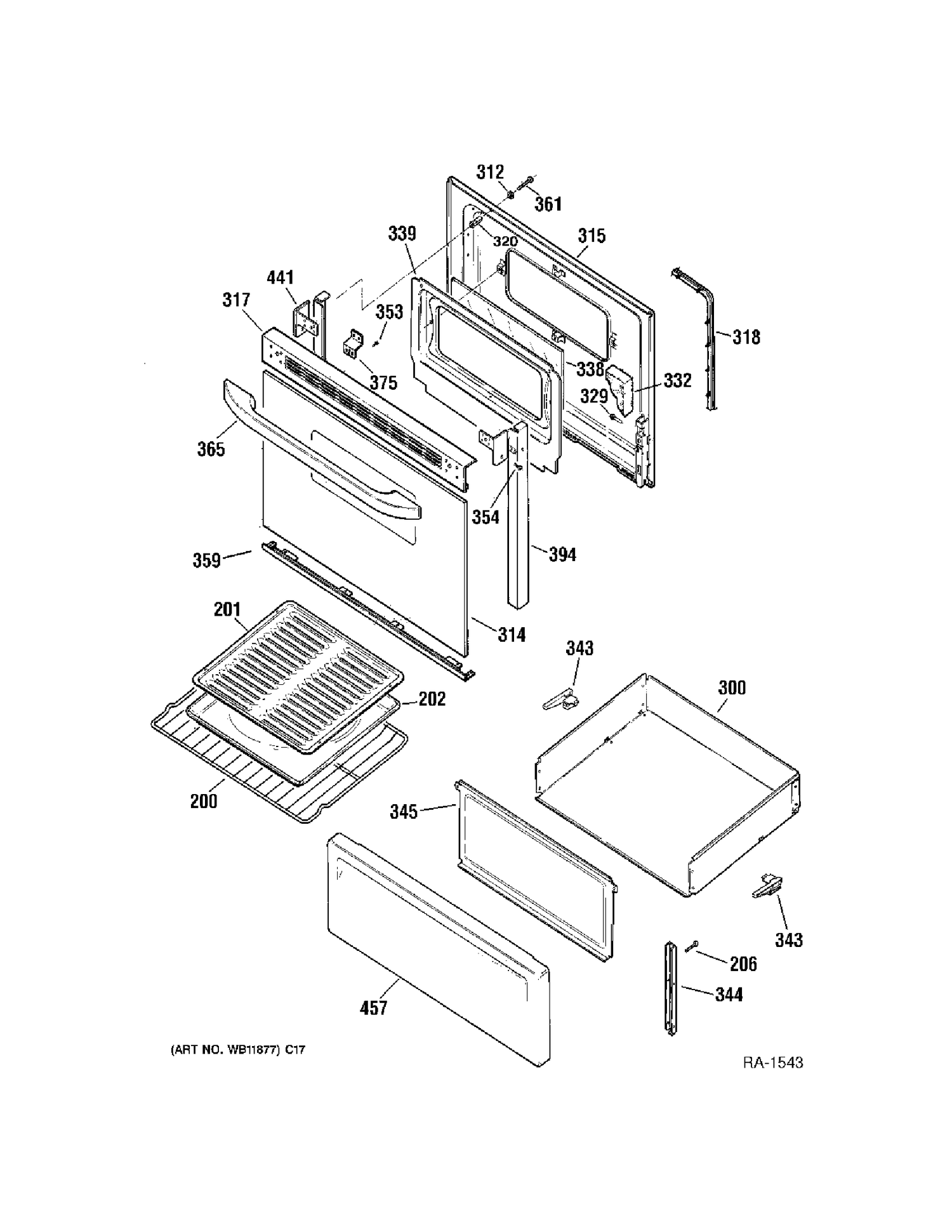 DOOR Diagram and Parts List for MCBS526WK1WW  General Electric Range