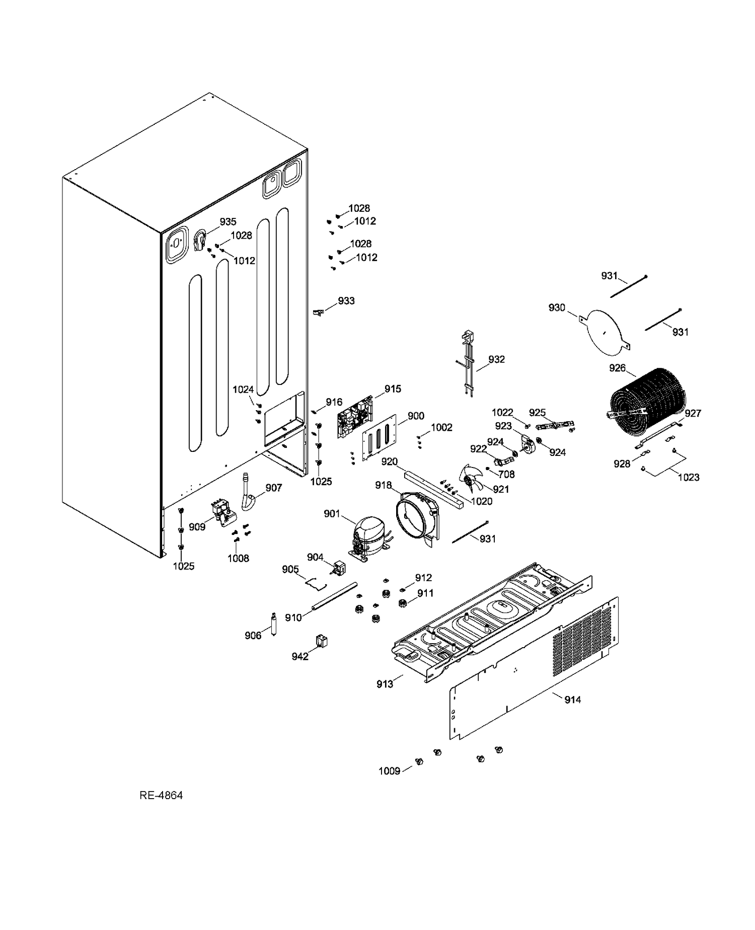SEALED SYSTEM AND MOTHERBOARD Diagram and Parts List for GSRL3KLXIFLB  General Electric Refrigerator