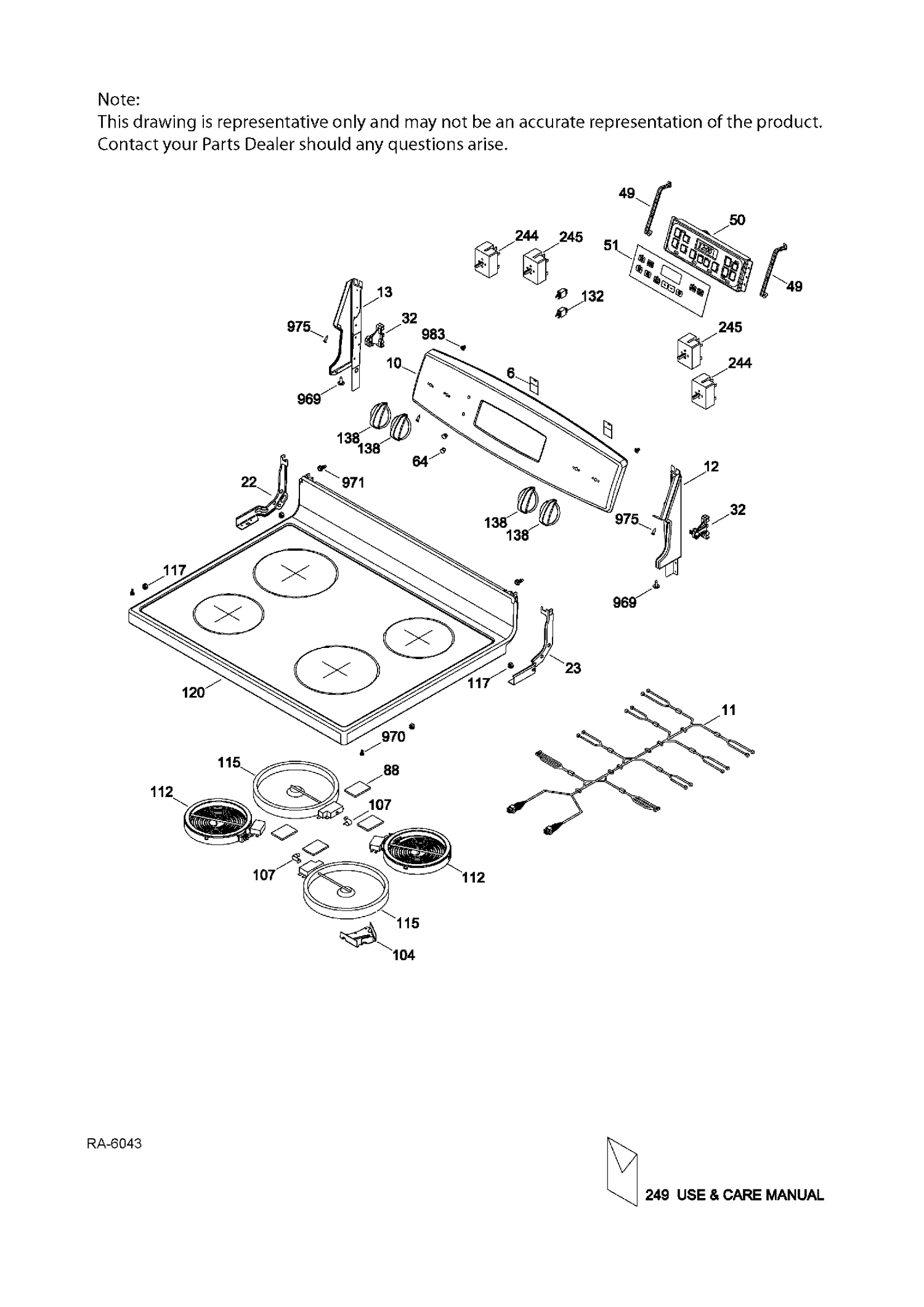 CONTROL PANEL & COOKTOP Diagram and Parts List for JCB630DJ1WW  General Electric Range