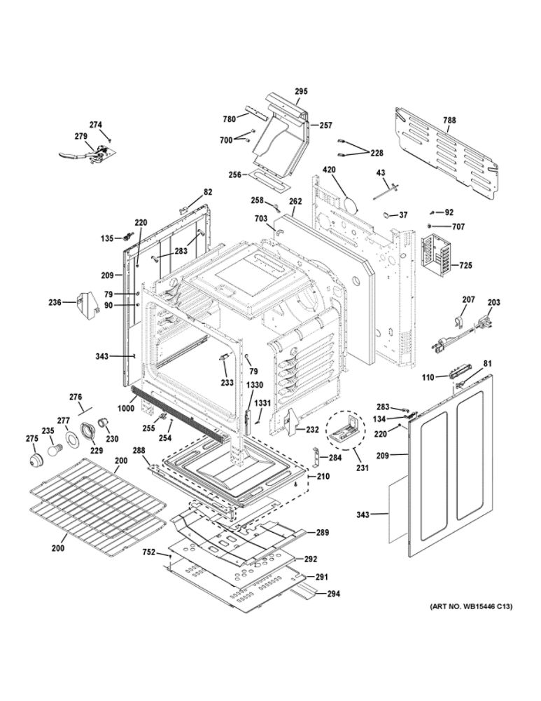 Body Parts Diagram and Parts List for JGB735FP1DS  General Electric Range