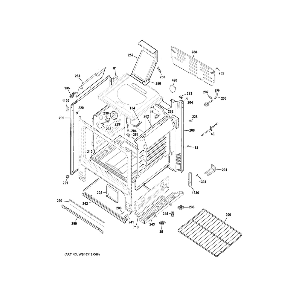 Body Parts 2 Diagram and Parts List for JGBS66DEK7BB  General Electric Range