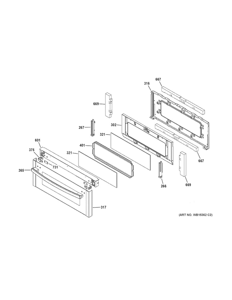 Upper Door Diagram and Parts List for PGS950SEF4SS  General Electric Range