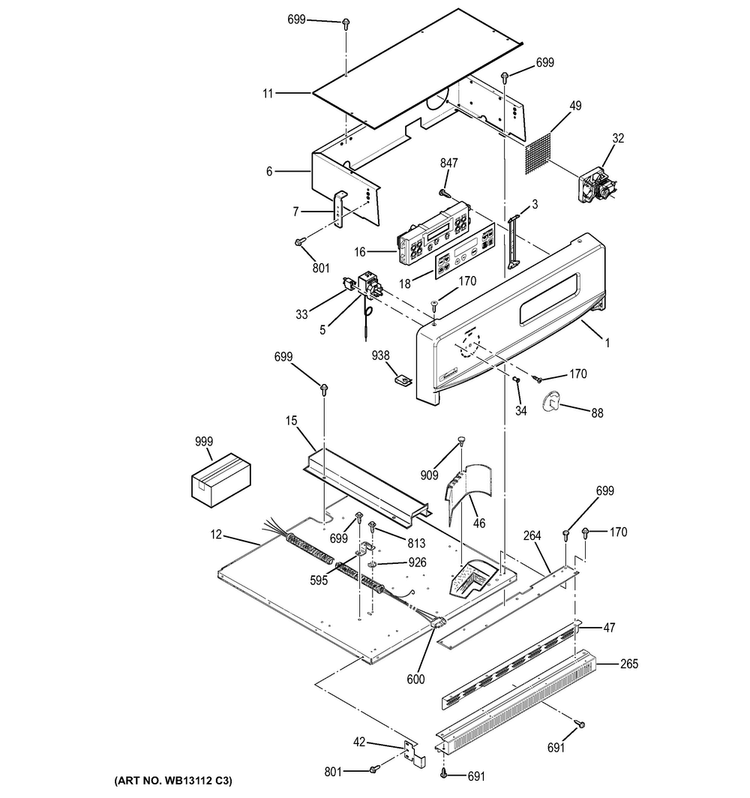 Control Panel Diagram and Parts List for JRP28BJ2BB  General Electric Wall Oven