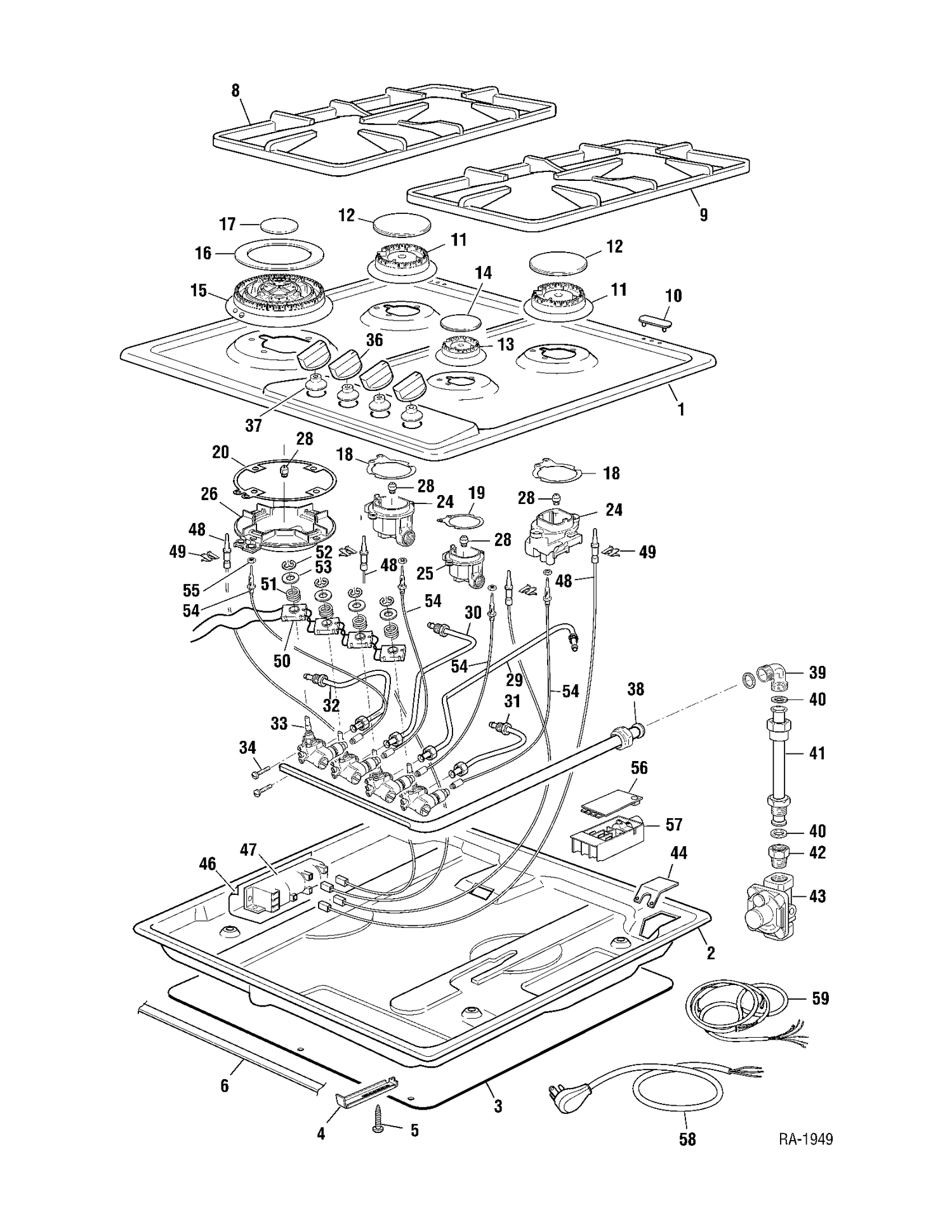 COOKTOP & GAS BURNER PARTS Diagram and Parts List for CCTG24K1BB  General Electric Range