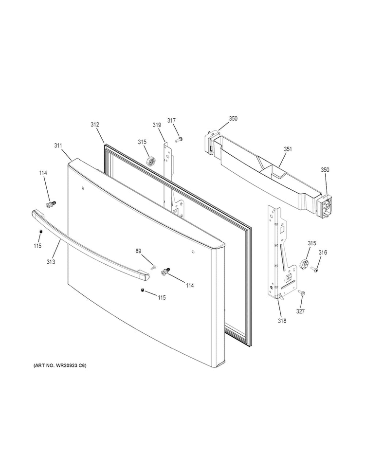 Freezer Door Diagram and Parts List for PWE23KSKBSS  General Electric Refrigerator