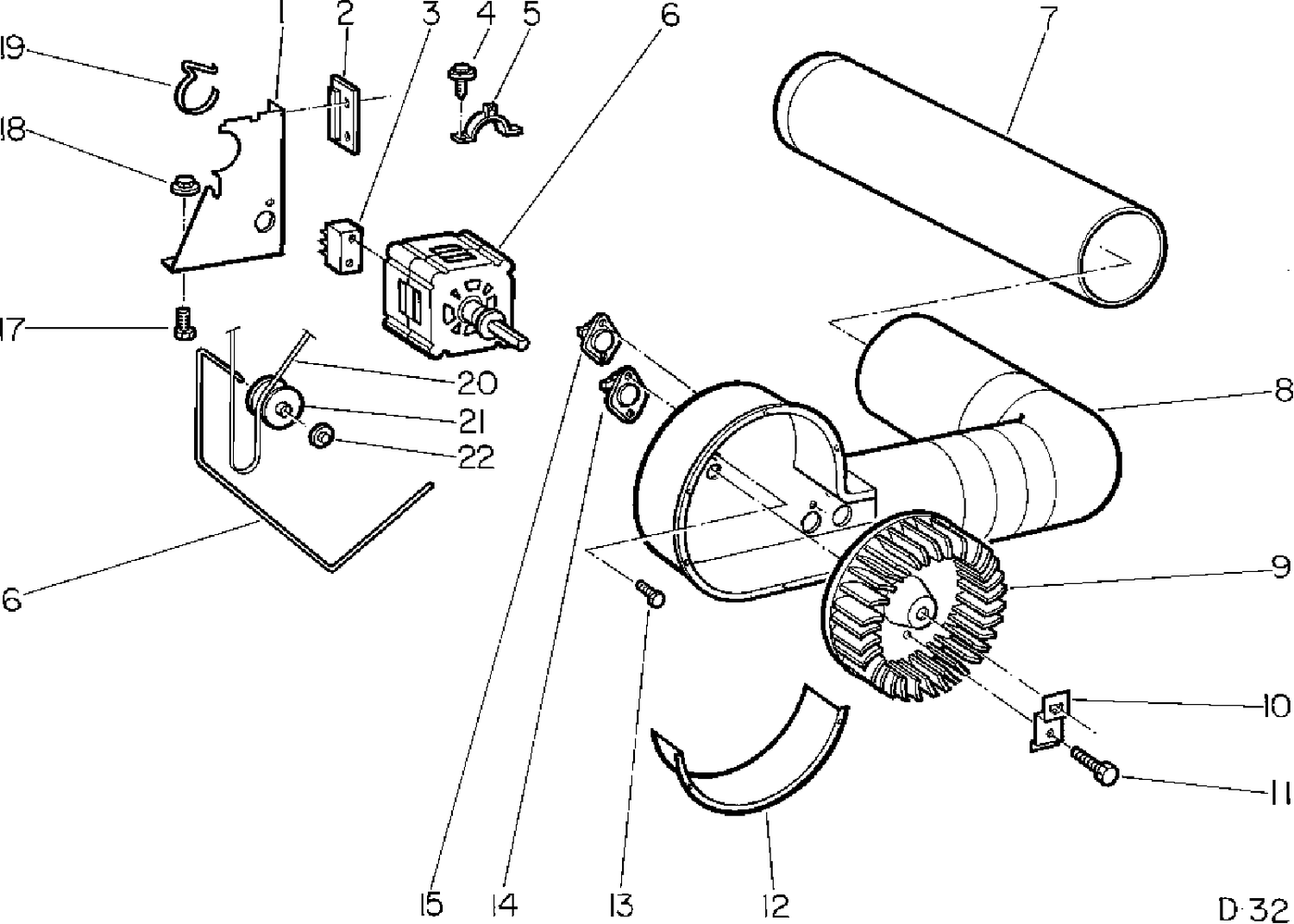 BLOWER & DRIVE ASSEMBLY Diagram and Parts List for D7000F*119  General Electric Dryer