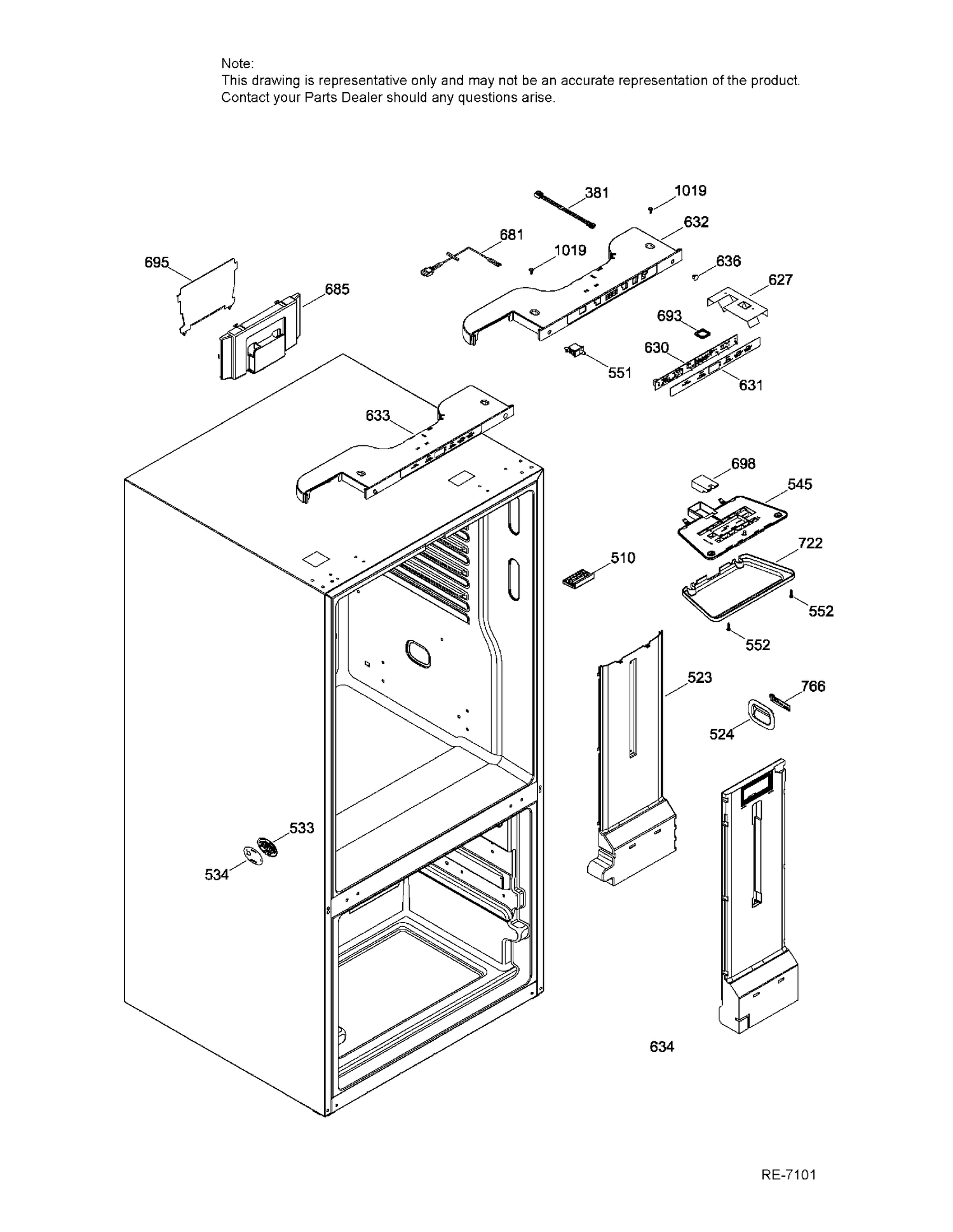FUNCTIONAL PARTS FF Diagram and Parts List for GDE21DGKBKBB  General Electric Refrigerator