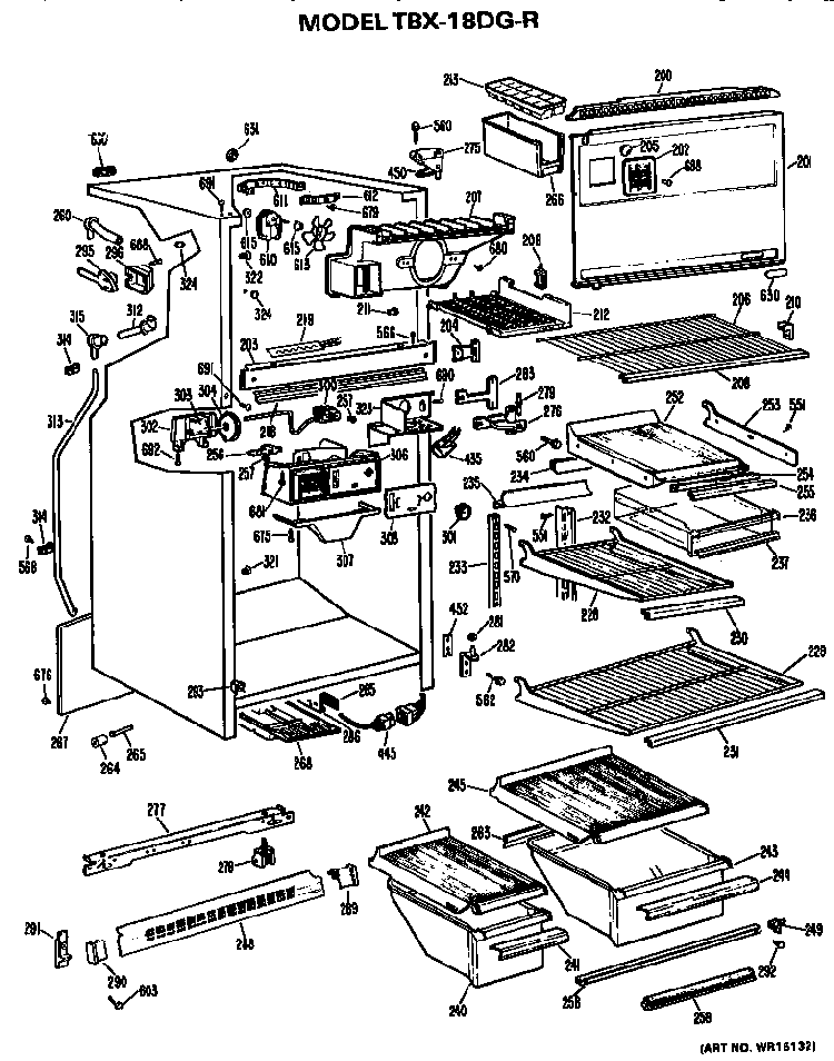 Cabinet Parts Diagram and Parts List for TBX18DGR  General Electric Refrigerator
