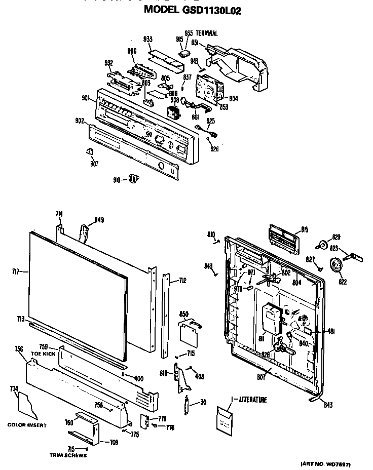 Front/control Panel Diagram and Parts List for GSD1130L02  General Electric Dishwasher