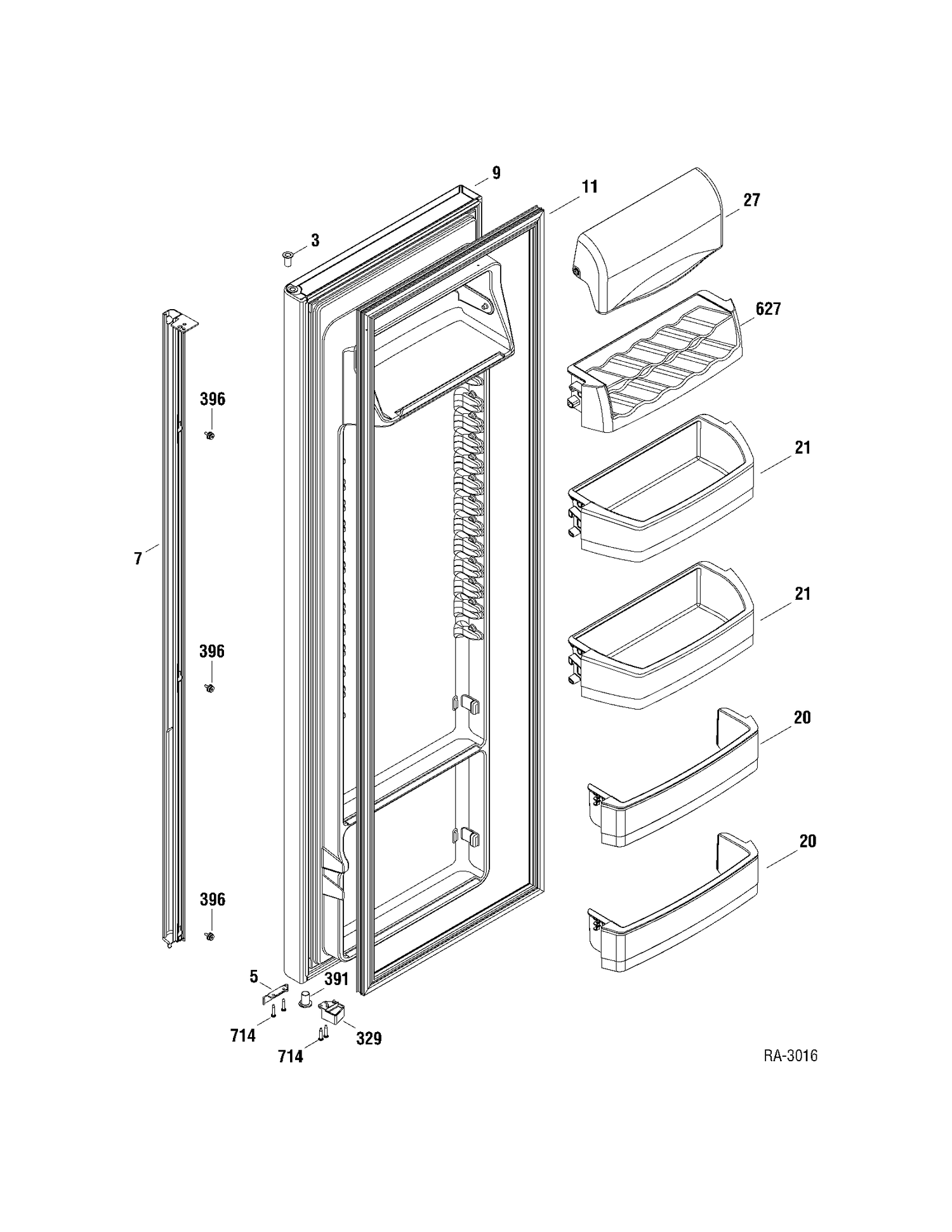 FF DOOR Diagram and Parts List for GSRS3KLXAFSV  General Electric Refrigerator