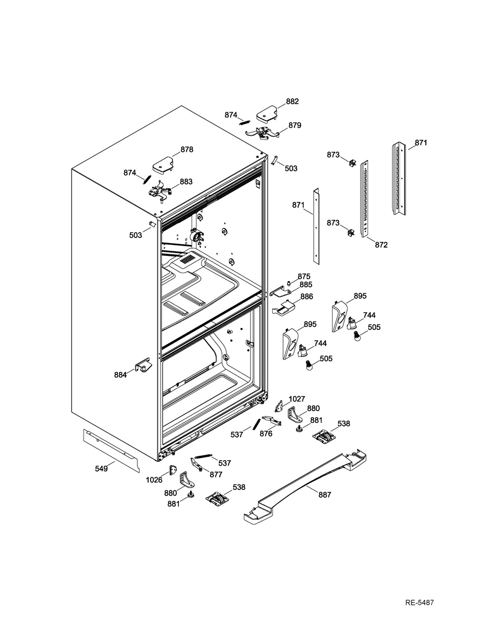 Hinge Parts Diagram and Parts List for GFMS170GHOWW  General Electric Refrigerator