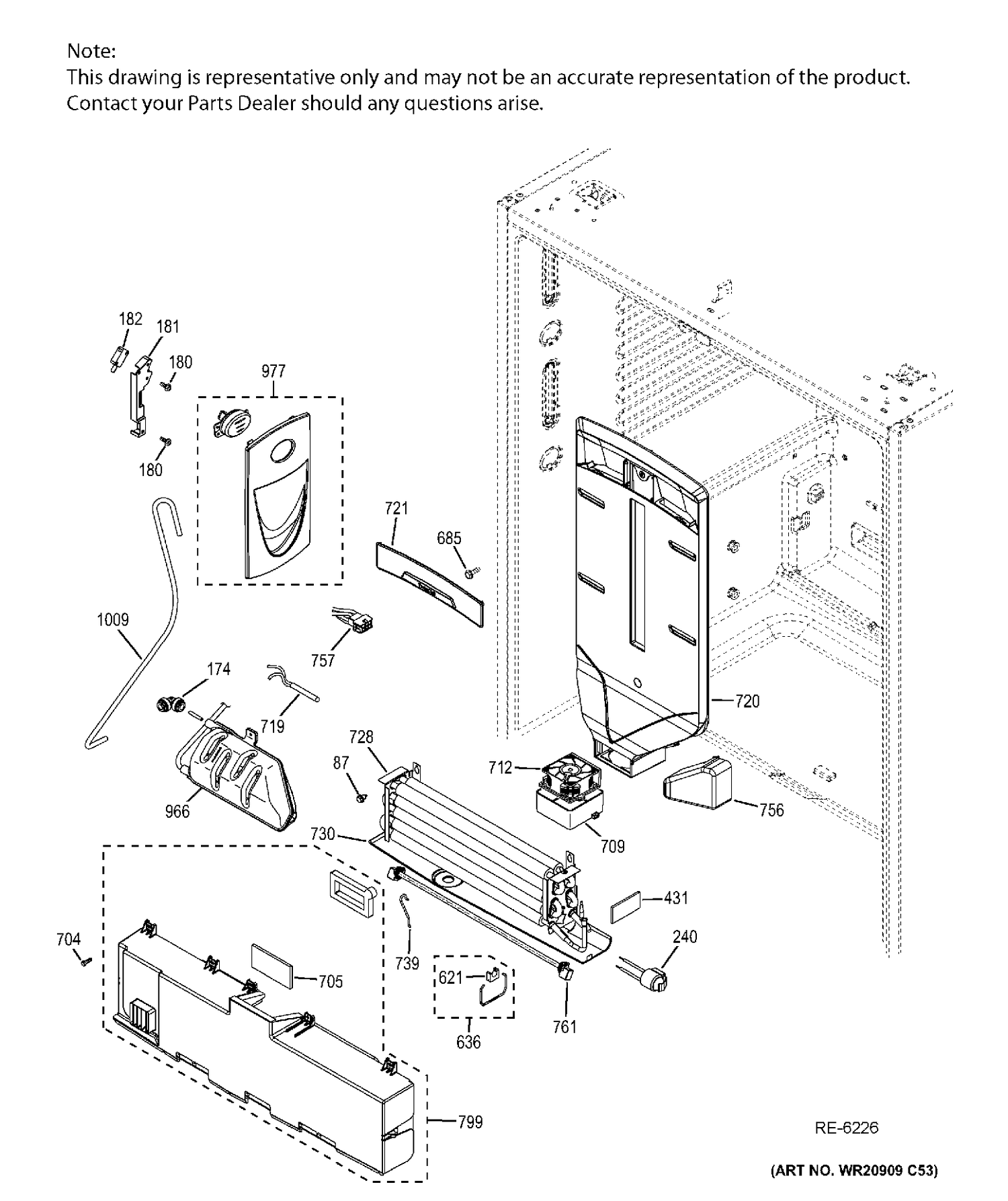FF SECTION Diagram and Parts List for PWE23KMDFES  General Electric Refrigerator
