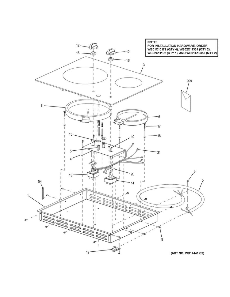 Control Panel & Cooktop Diagram and Parts List for JP256BM3BB  General Electric Cooktop