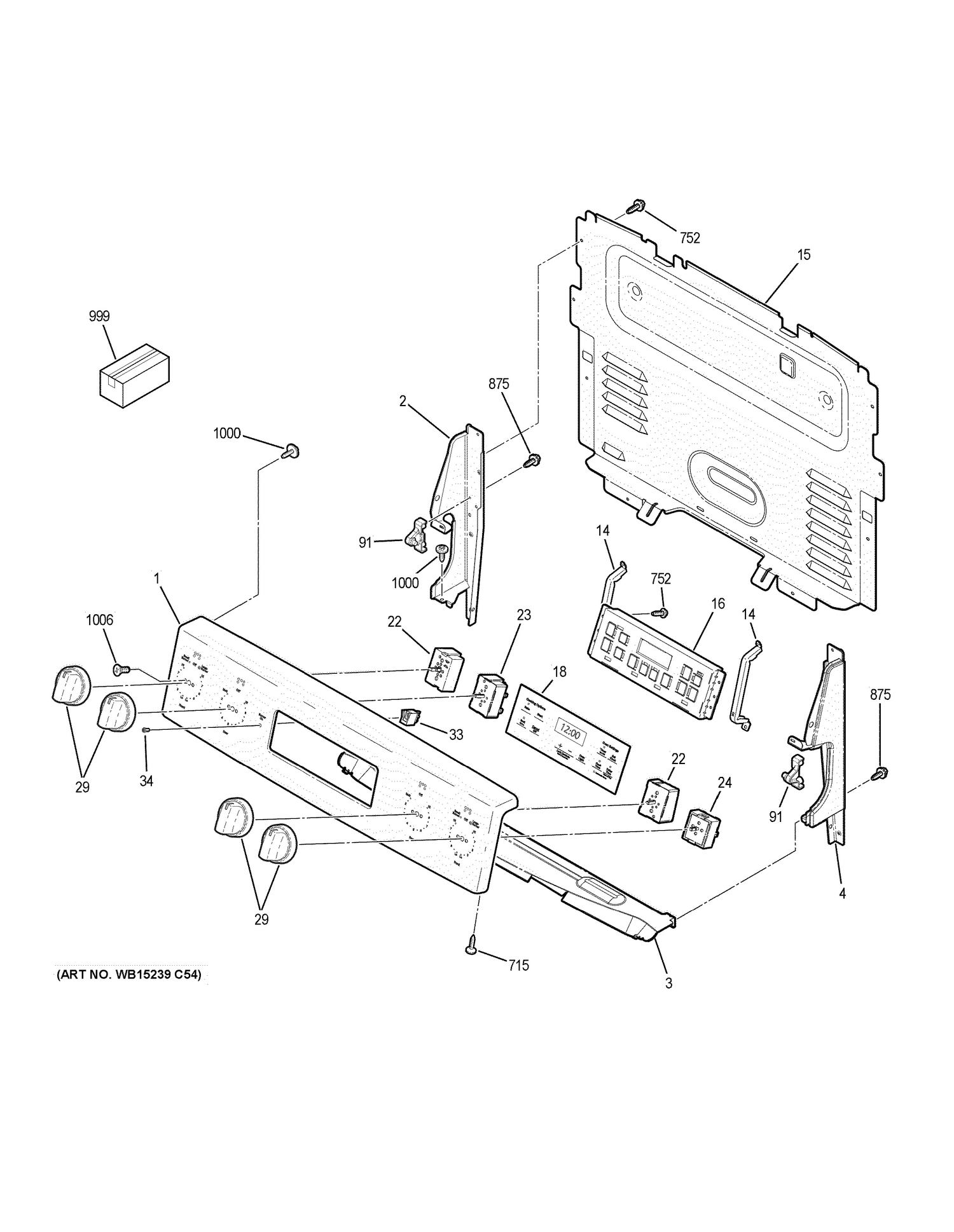 CONTROL PANEL Diagram and Parts List for JB625GK3SA  General Electric Range
