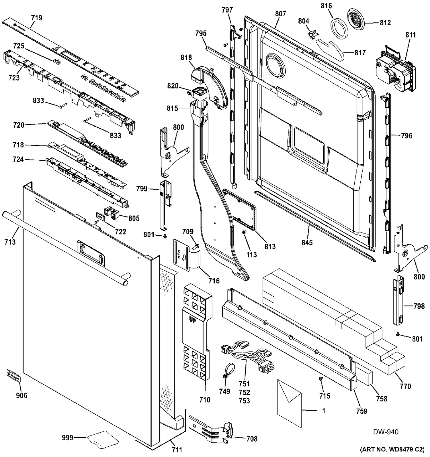 ESCUTCHEON & DOOR ASSEMBLY Diagram and Parts List for ZDT870SIF0II  General Electric Dishwasher