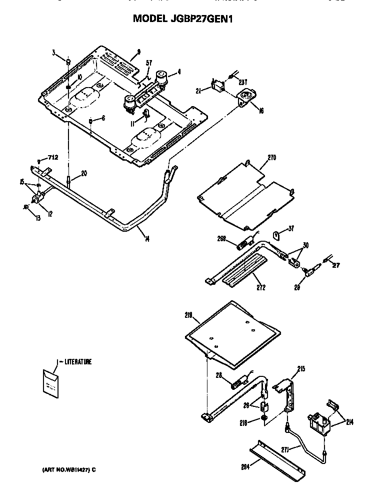 Burner Assembly Diagram and Parts List for JGBP27GEN1  General Electric Range