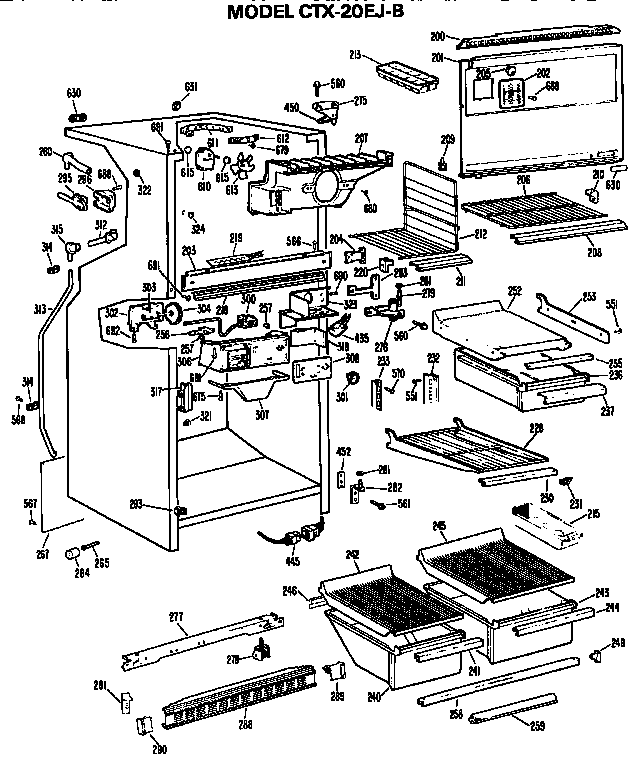 Cabinet Parts Diagram and Parts List for CTX20EJB  Hotpoint Refrigerator