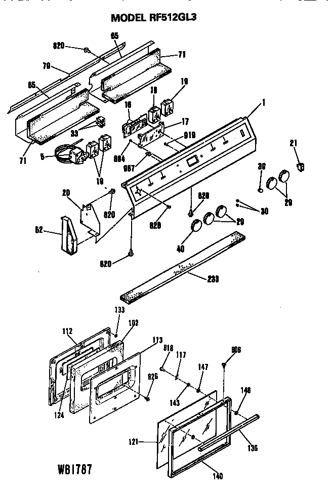 Controls And Door Diagram and Parts List for RF512G13  Hotpoint Range