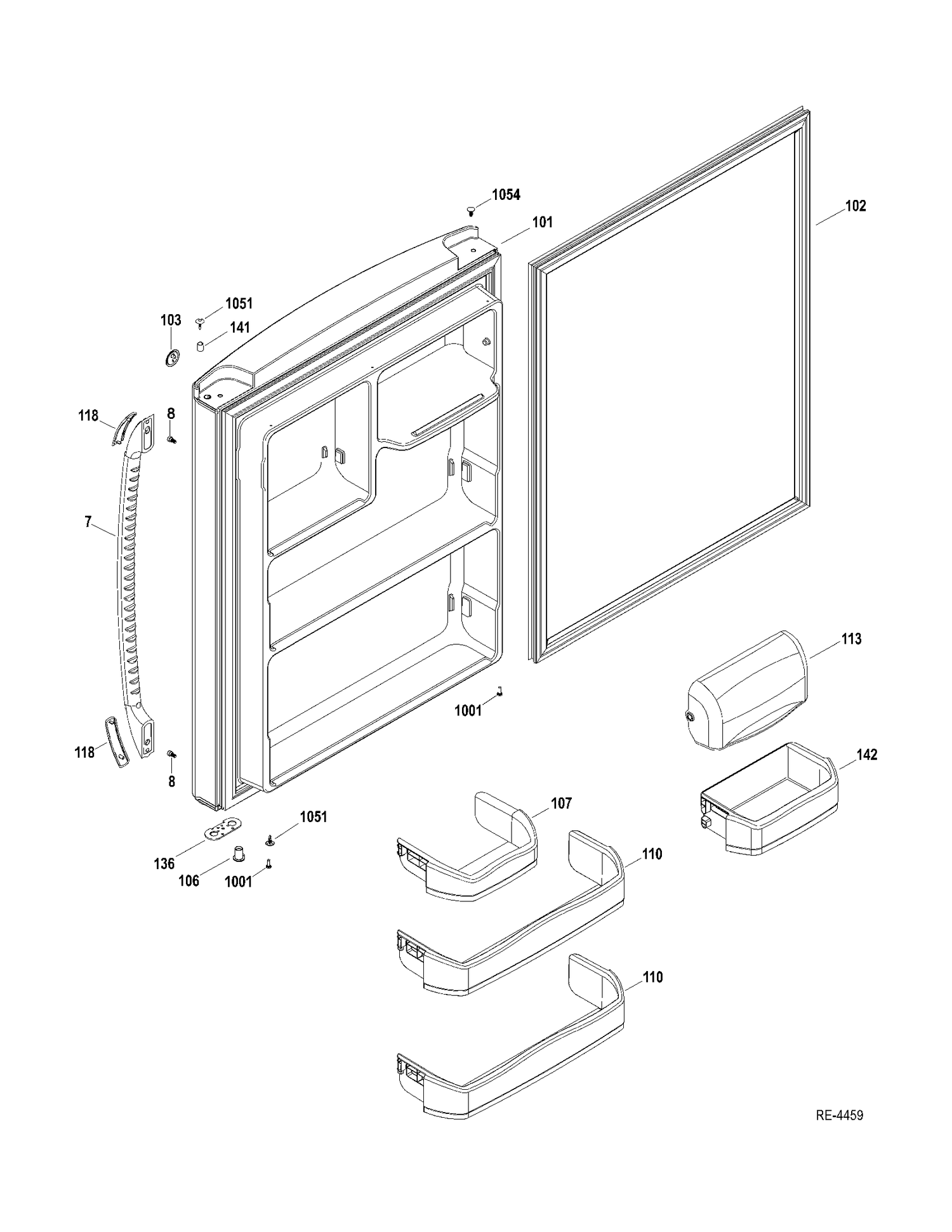 FF DOOR Diagram and Parts List for GBRS0GAXERBS  General Electric Refrigerator
