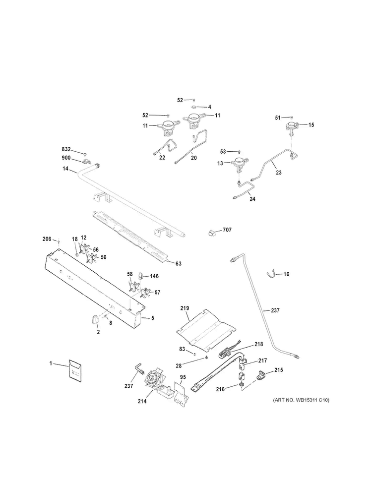 Gas & Burner Parts Diagram and Parts List for JGBS60DEK2WW  General Electric Range