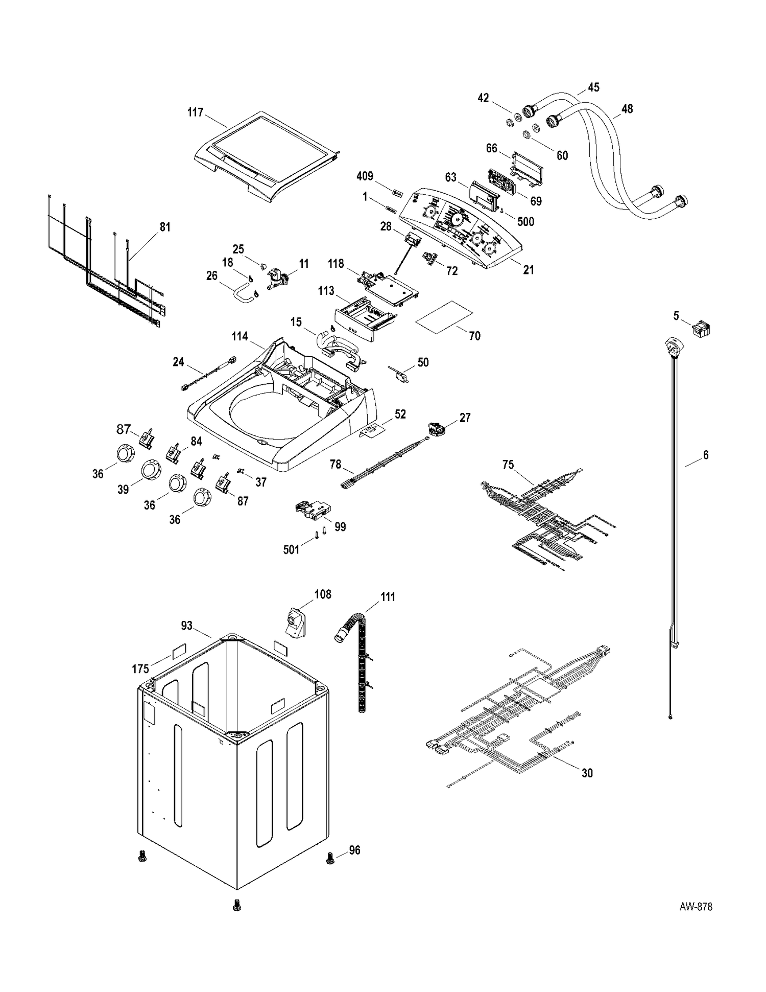 CONTROLS-BODY Diagram and Parts List for PTAN9350MWS0  General Electric Washer