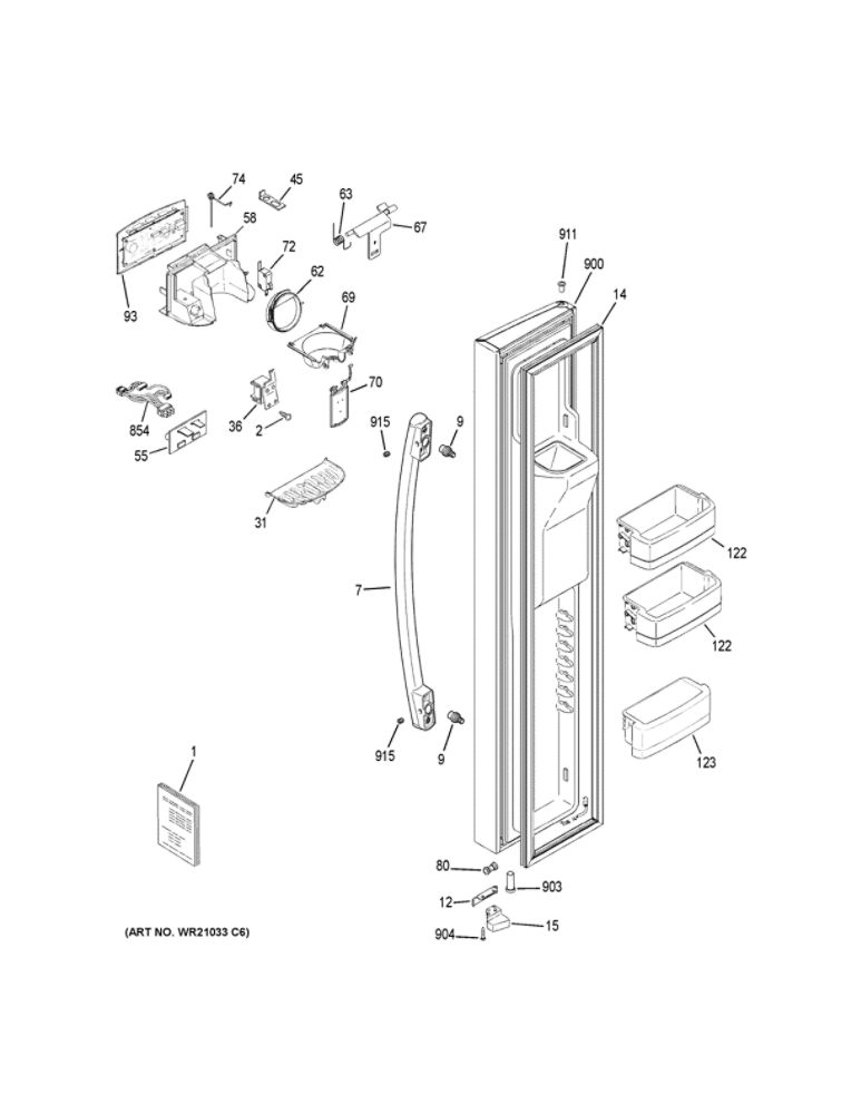 Freezer Door Diagram and Parts List for PSE25KGHGHWW  General Electric Refrigerator