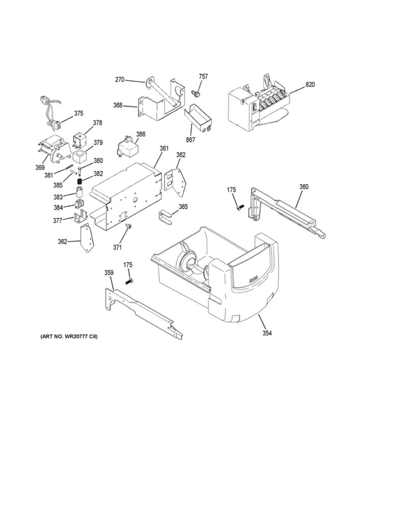 Ice Maker And Dispenser Diagram and Parts List for GSE23GGKJCWW  General Electric Refrigerator