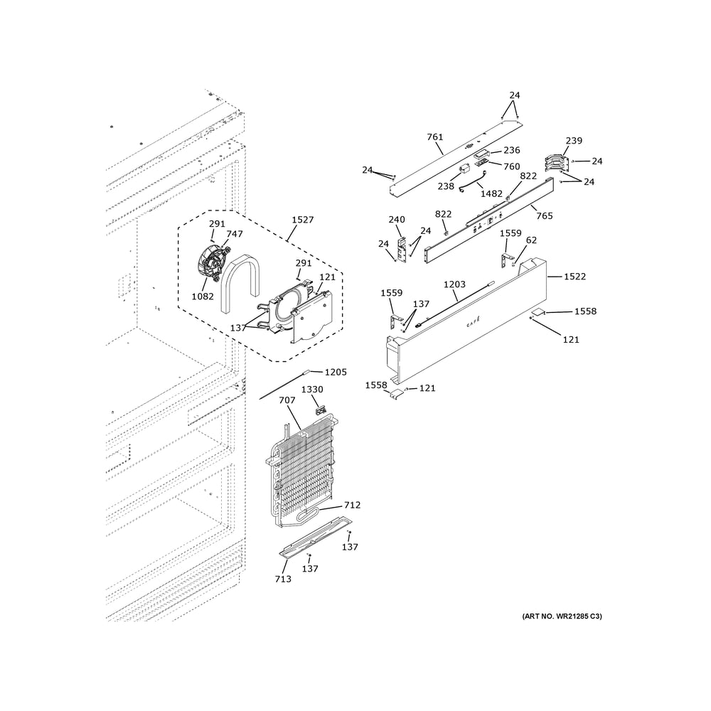 Refrigerator Section 1 Diagram and Parts List for CIC36RP2VDS1  General Electric Refrigerator