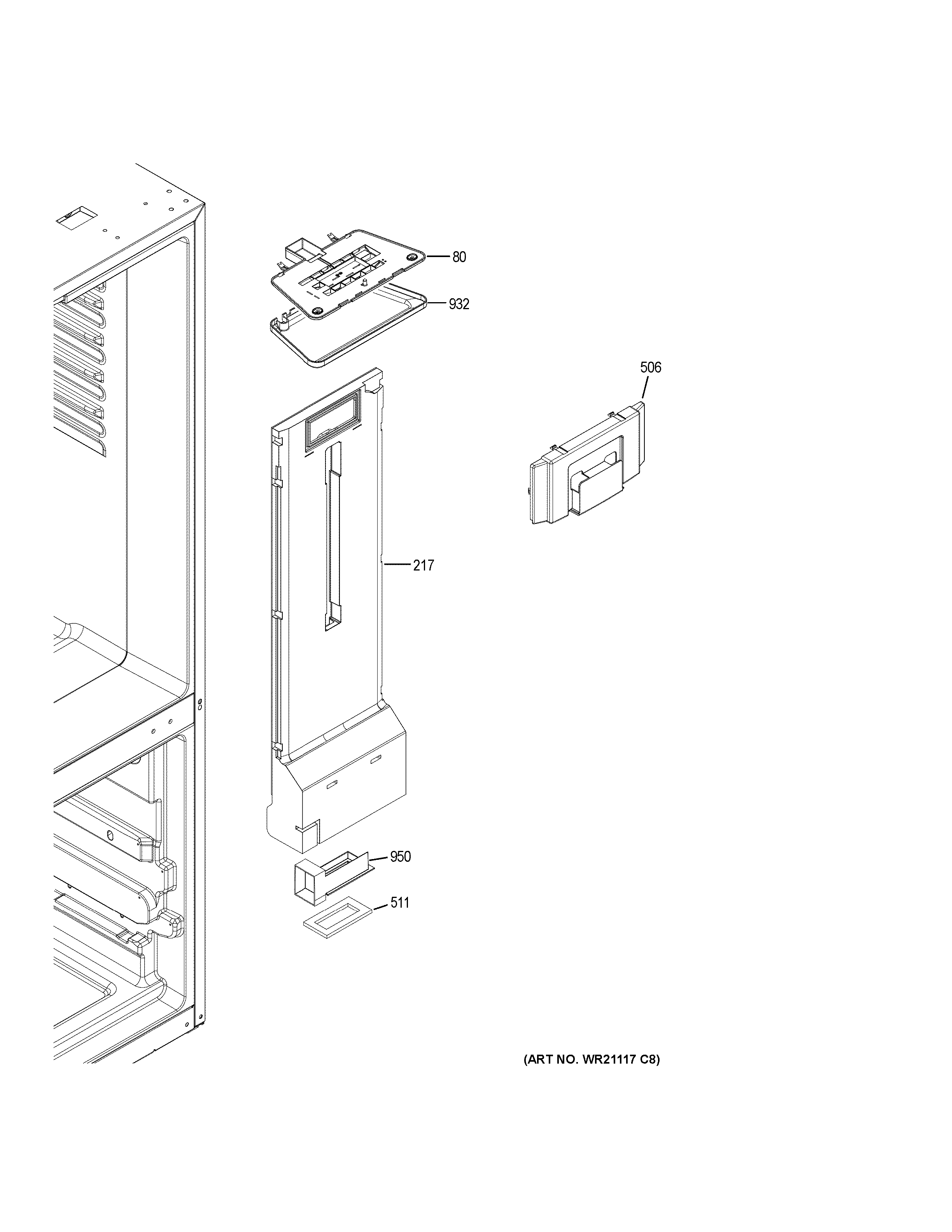 Fresh Food Section Diagram and Parts List for GBE21DSKARSS  General Electric Refrigerator