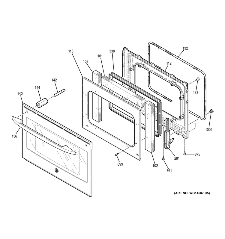 Door Diagram and Parts List for JSS28DF1BB  General Electric Range