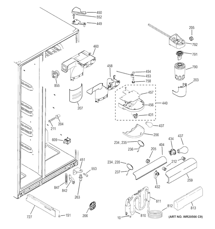 Fresh Food Section Diagram and Parts List for GSE25GGHECWW  General Electric Refrigerator