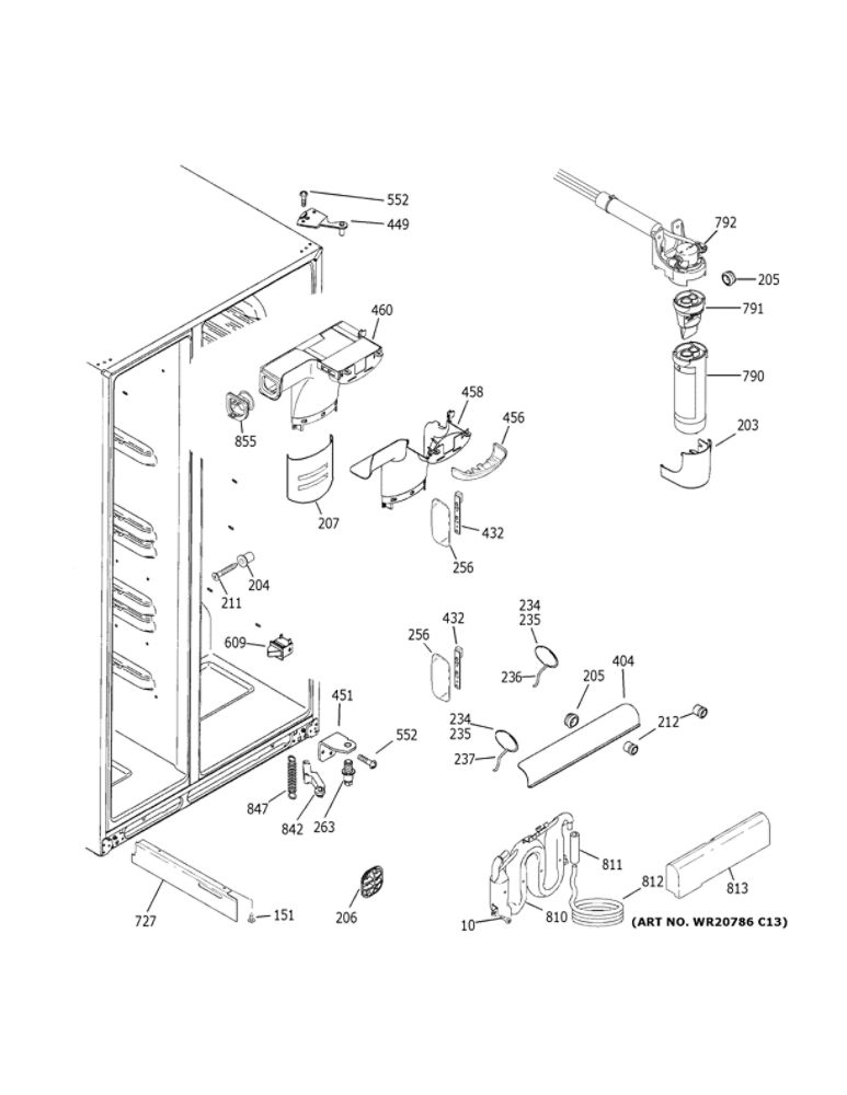 Fresh Food Section Diagram and Parts List for GSS25IGNEHWW  General Electric Refrigerator