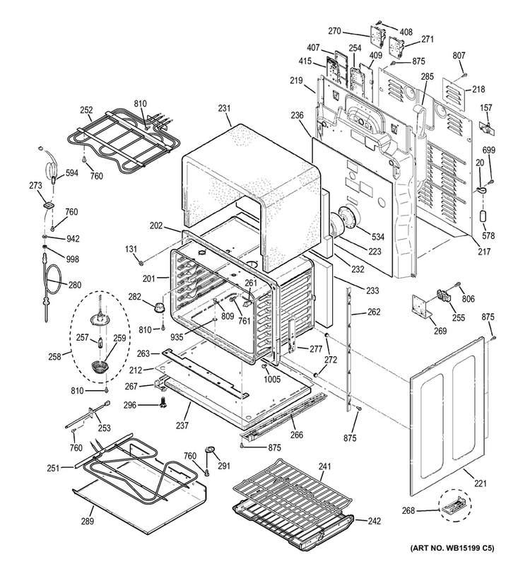 Lower Oven Diagram and Parts List for PS950SF2SS  General Electric Range
