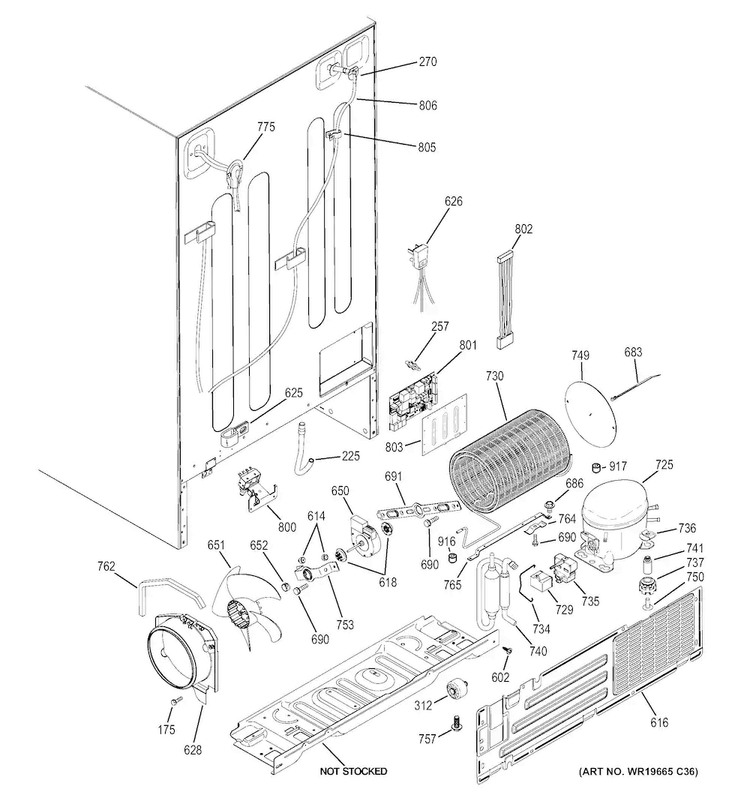 Machine Compartment Diagram and Parts List for GZS22DGJCFWW  General Electric Refrigerator