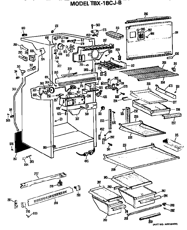 Cabinet Parts Diagram and Parts List for TBX18CJB  General Electric Refrigerator
