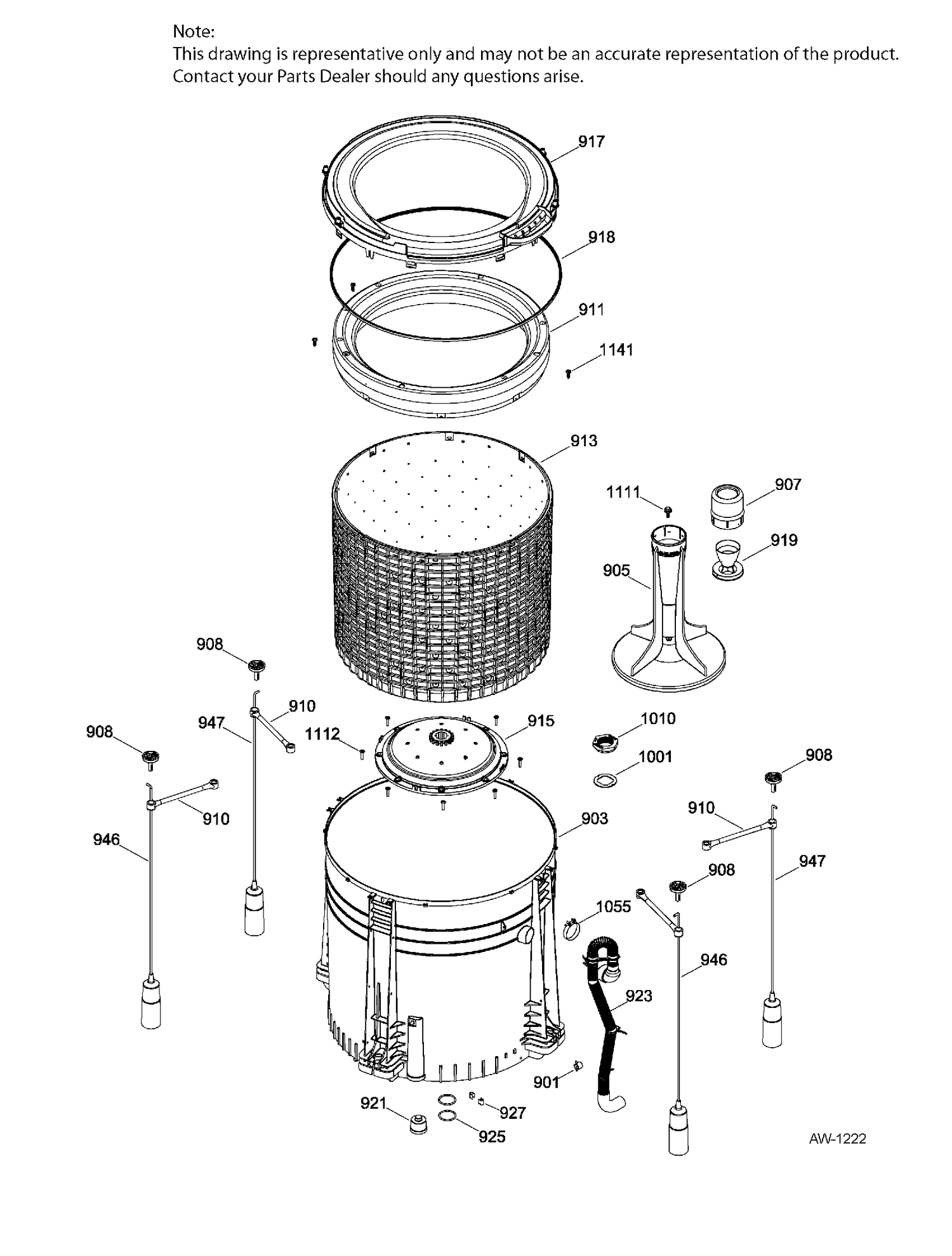 TUB WASHER Diagram and Parts List for GUAP270EM2WW  General Electric Dryer