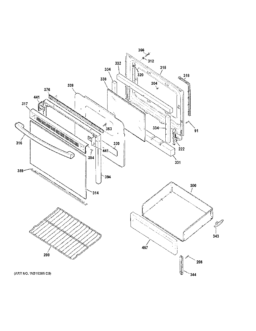 Door & drawer parts Diagram and Parts List for JBS460DM2WW  General Electric Range