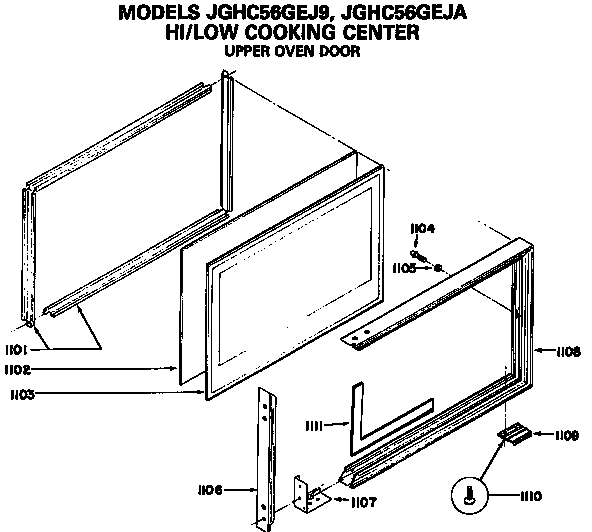 Upper Oven Door Diagram and Parts List for JGHC56GEJ9  General Electric Range